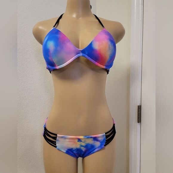 PINK VICTORIA SECRET COLORBLOCK TWO PIECE BIKINI SWIMSUITS - Picture 4 of 15